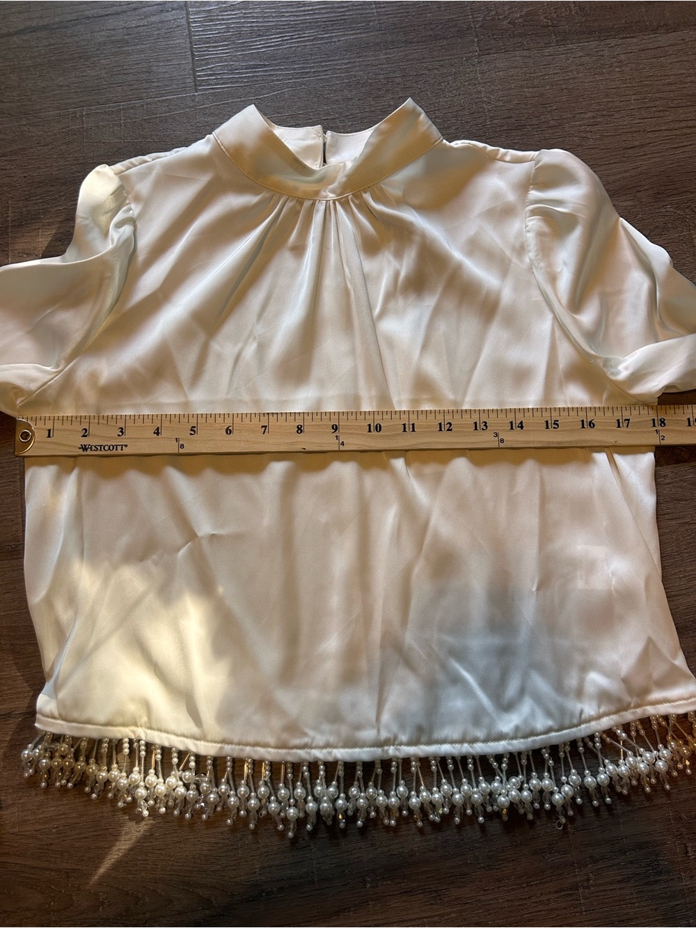 Rachel Zoe Blouse Womens Size S Ivory Mock Neck Long Sleeve Pearl Fringe - Picture 4 of 9